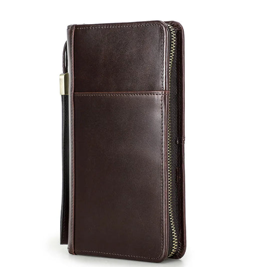 Genuine leather RFID-blocking passport holder, closed front view