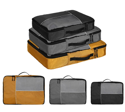 Packing cube filled with neatly folded clothing