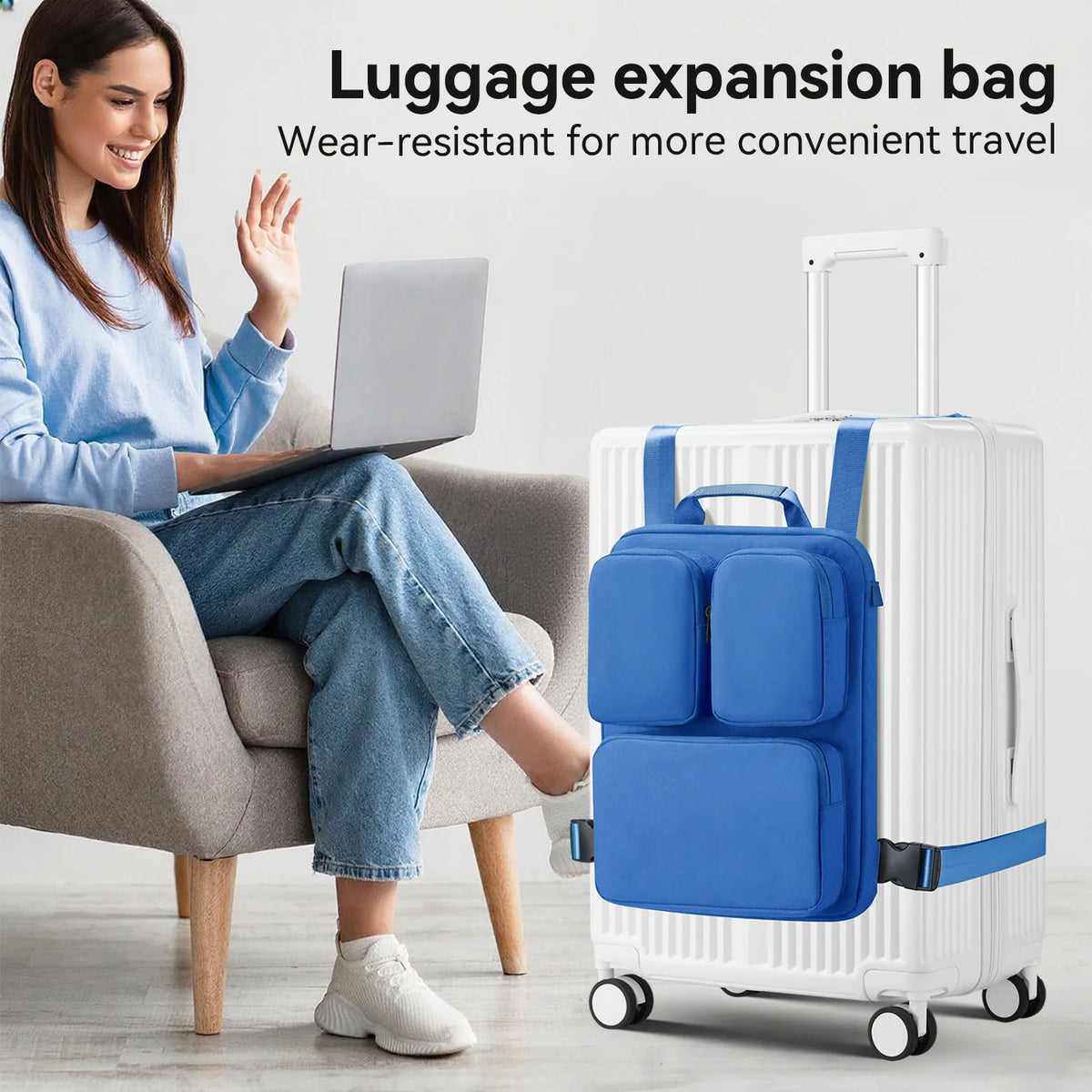 Carry-On Luggage Strap – Suitcase Backpack Attachment with Storage Pockets