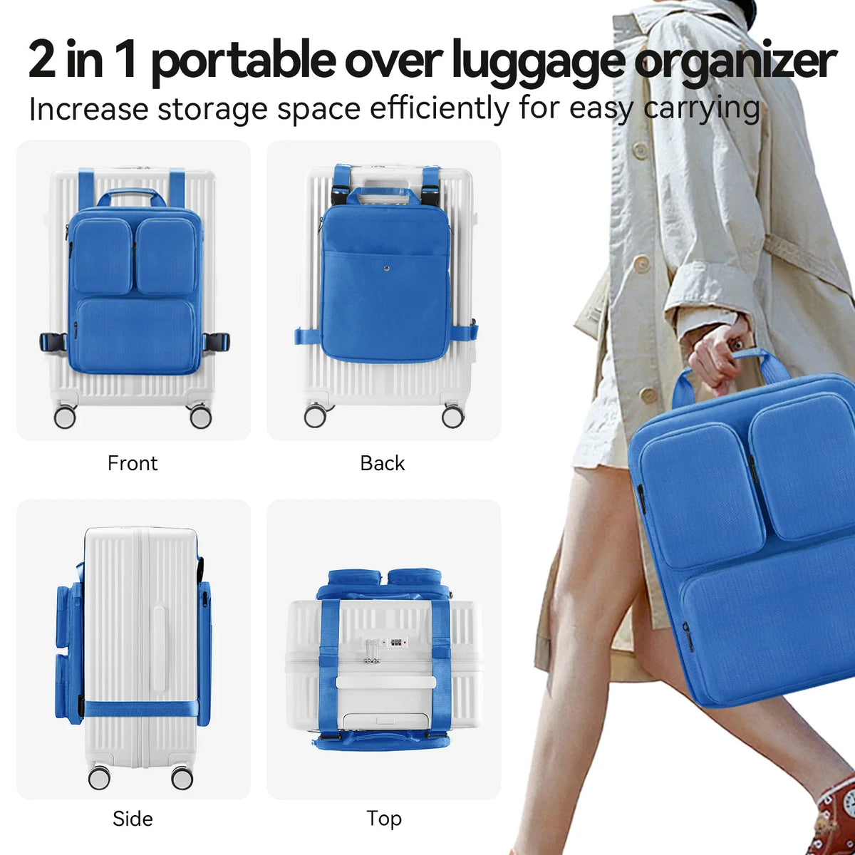 Carry-On Luggage Strap – Suitcase Backpack Attachment with Storage Pockets
