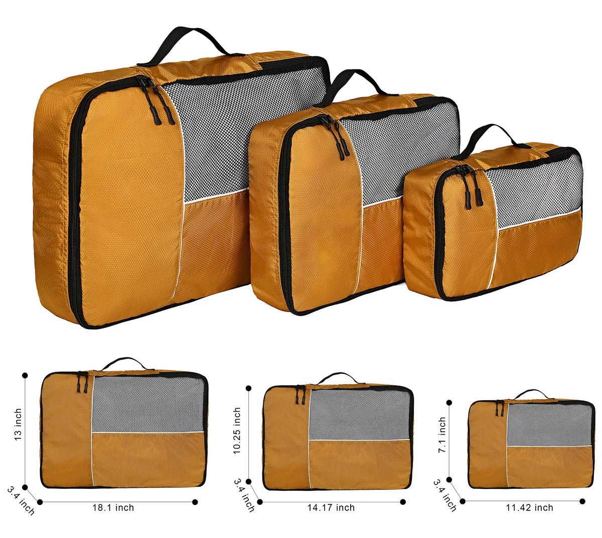 Compression packing cube with the zipper being closed to flatten packed clothes