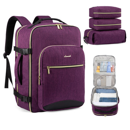 Side view of the backpack showing its slim carry-on profile
