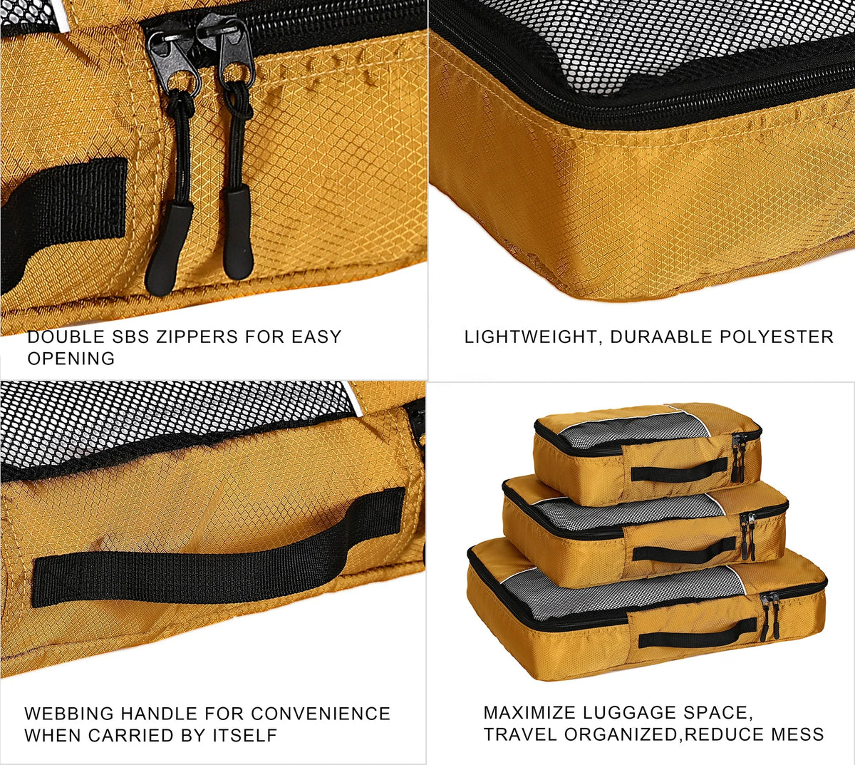 Compression packing cubes packed inside an open suitcase
