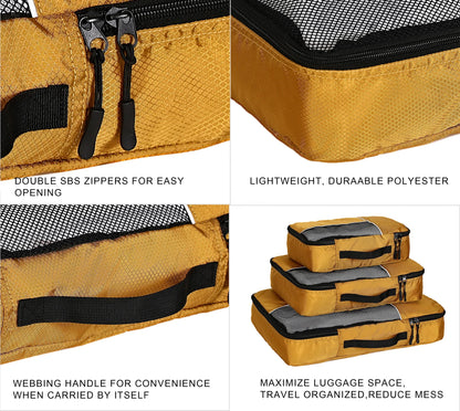 Compression packing cubes packed inside an open suitcase
