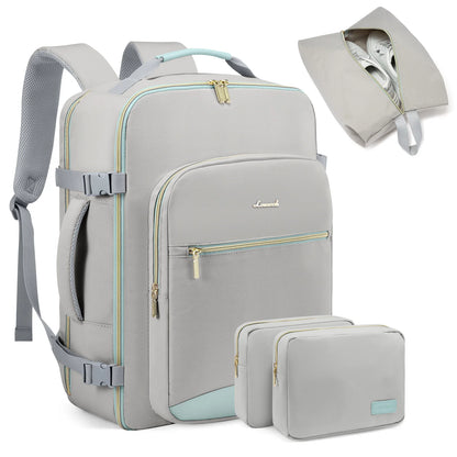 Front organizer pocket open on the travel backpack