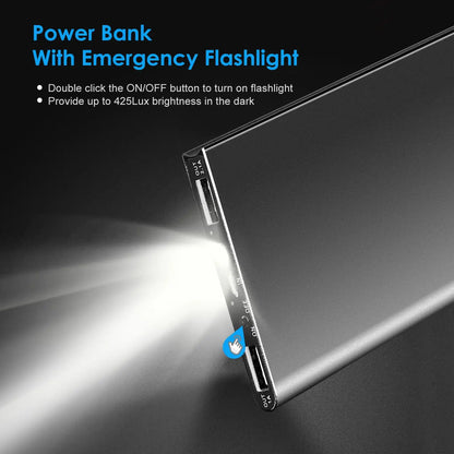20000mAh travel power bank charging two devices at once