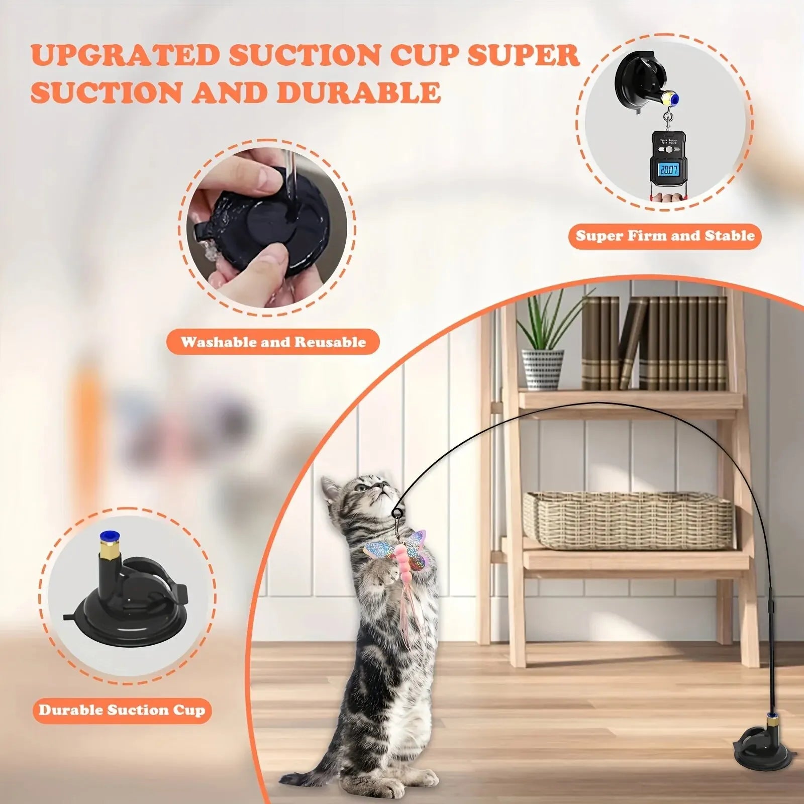 Interactive Cat Teaser Wand – Bell & Feather Suction Toy