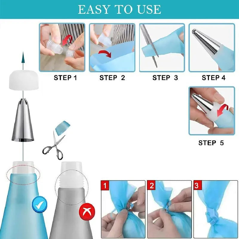 Silicone Piping Bag & Tip Set – Reusable Cake Decorating Kit