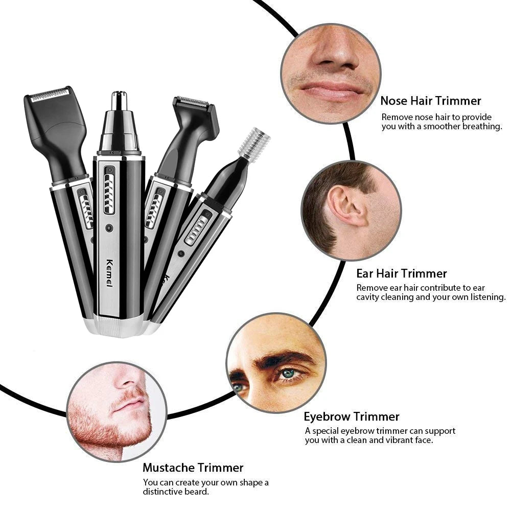 4-in-1 Rechargeable Nose & Ear Hair Trimmer for Men