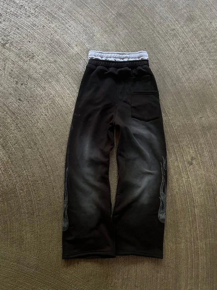 Embroidered Straight-Leg Casual Pants