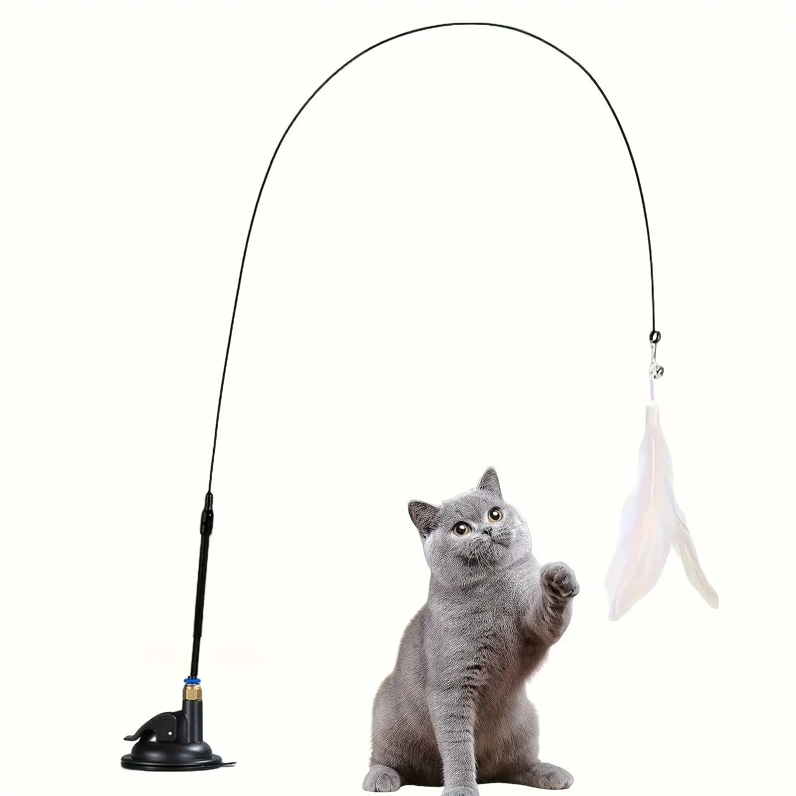 Interactive Cat Teaser Wand – Bell & Feather Suction Toy