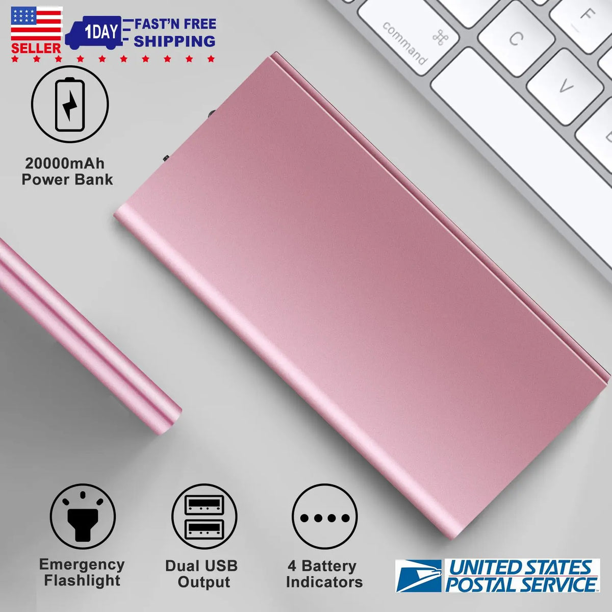 20000mAh travel power bank in pink