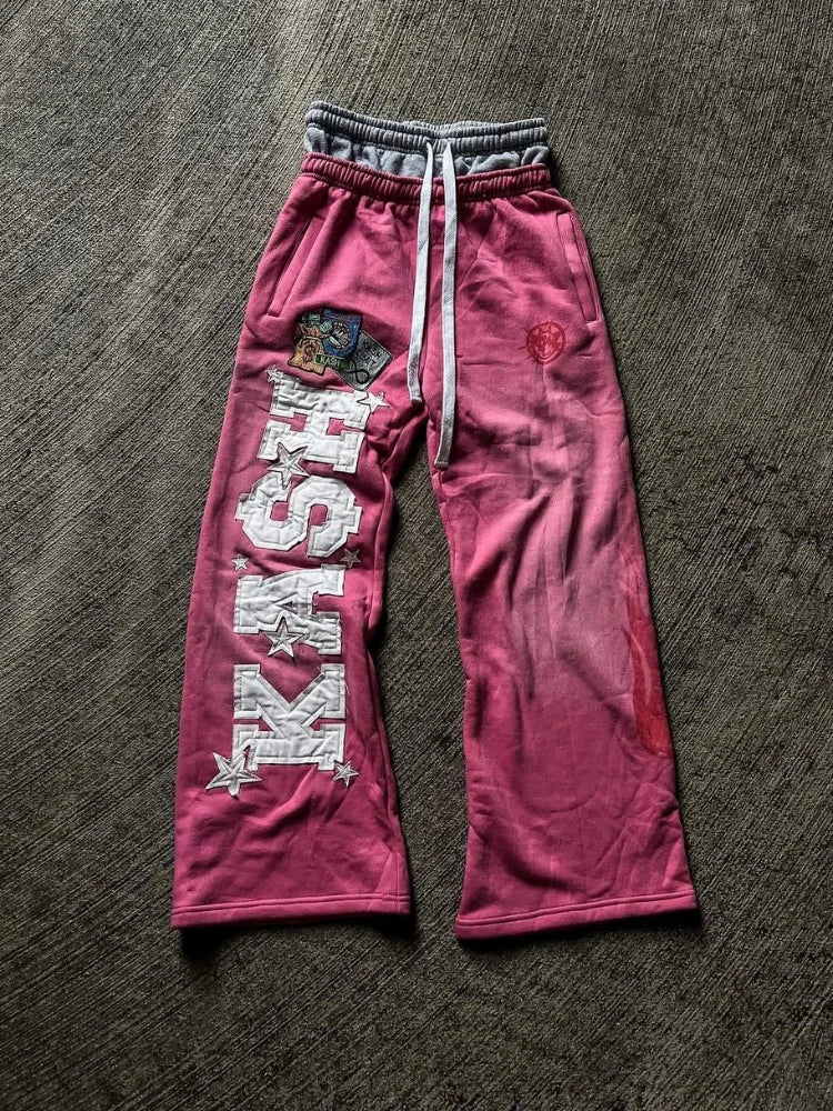 Embroidered Straight-Leg Casual Pants