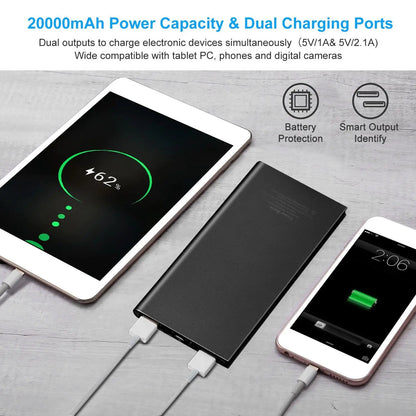 20000mAh travel power bank shown for scale next to a smartphone