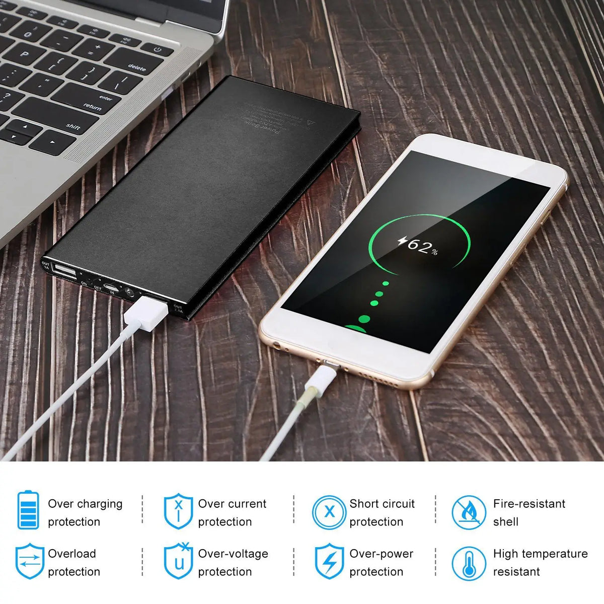 20000mAh travel power bank 4-LED battery level indicator lights