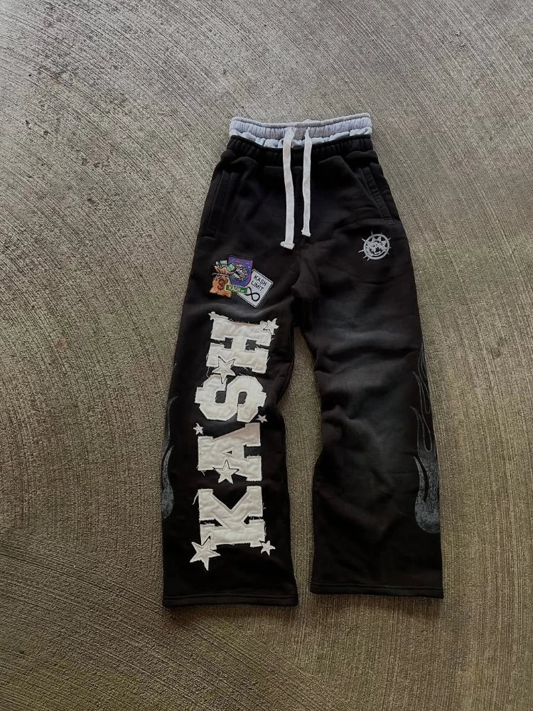 Embroidered Straight-Leg Casual Pants