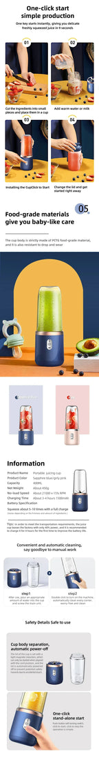 Portable USB Blender Cup – Rechargeable Travel Juicer